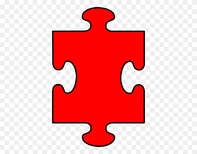 396x598 Puzzle Piece Red With Black Clip Art - Puzzle Pieces Clipart Black And White