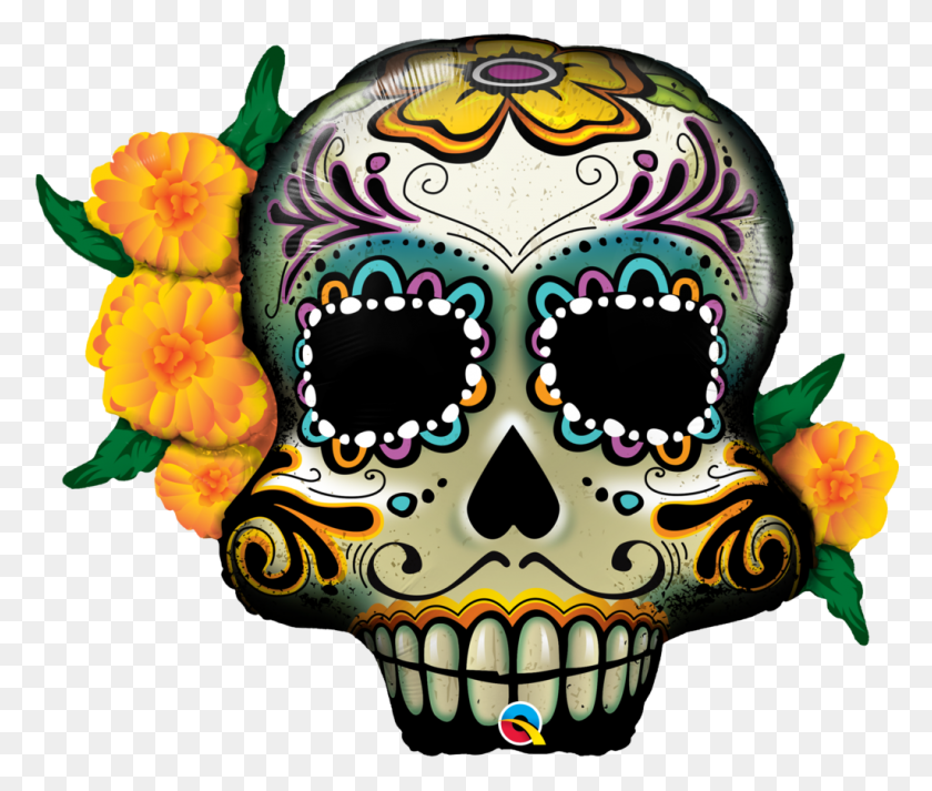 1024x858 Qualatex Halloween Day Of The Dead Skull Super Shape Foil - Day Of The Dead PNG