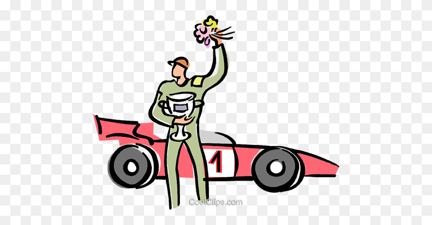 480x378 Race Car Driver With His Car Royalty Free Vector Clip Art - Race Car Driver Clipart