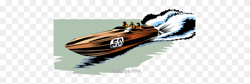 480x223 Racing Boat Royalty Free Vector Clip Art Illustration - Powerboat Clipart