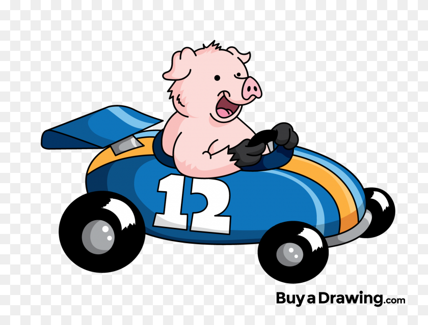 1500x1115 Racing Car Cartoon Pig Drawing - Car Cartoon PNG