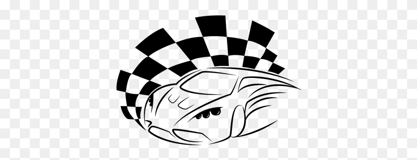 374x264 Racing Car Sticker - Race Car Black And White Clipart