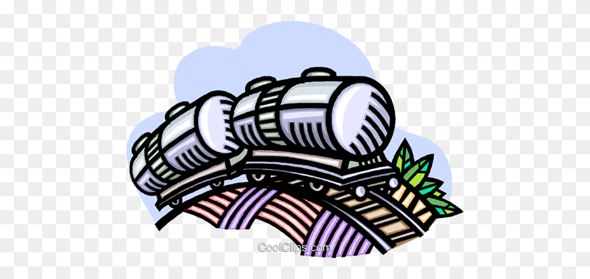 480x338 Railcars On Train Tracks Royalty Free Vector Clip Art Illustration - Train On Tracks Clipart