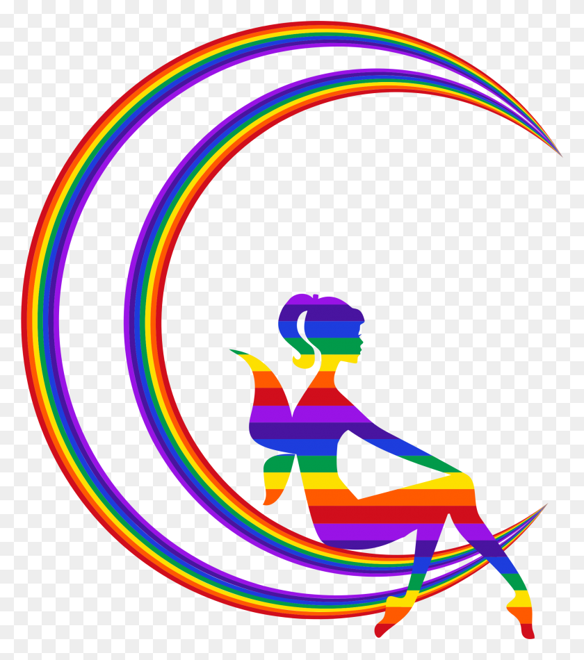 2001x2284 Rainbow Fairy Relaxing On The Rainbow Crescent Moon Icons Png - Crescent Moon PNG