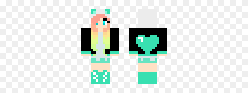 288x256 Rainbow Heart Girl Panda Minecraft Skins - Minecraft Heart PNG