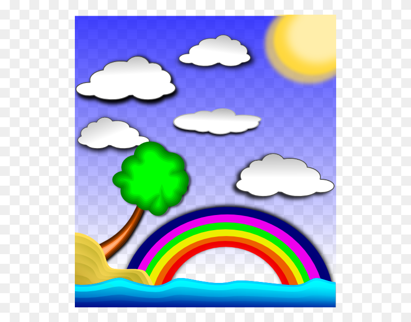 534x599 Rainbow On Beach Png, Clip Art For Web - Rainbow With Clouds Clipart