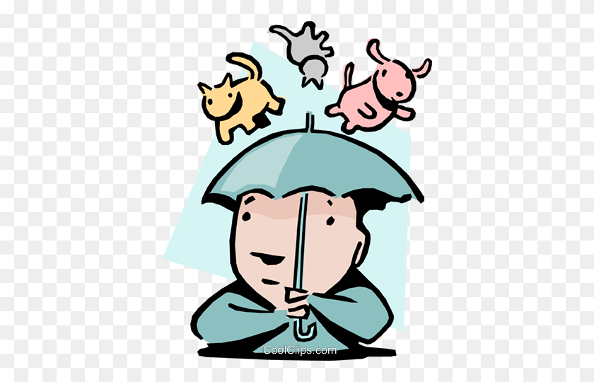 382x480 Raining Cats And Dogs Royalty Free Vector Clip Art Illustration - Raining Cats And Dogs Clipart