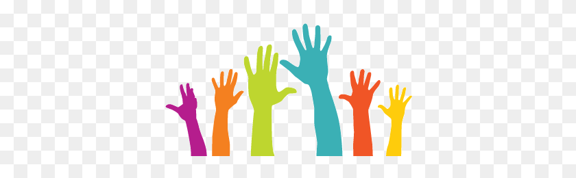 385x200 Raise Your Hand - Raised Hands PNG