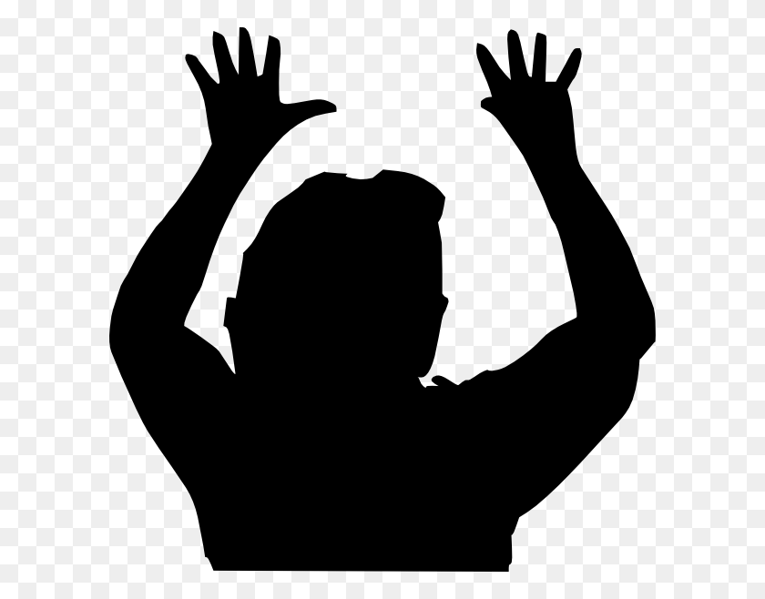 600x598 Raising Hands Silhouette Clip Art Free Vector - Scared Clipart Black And White