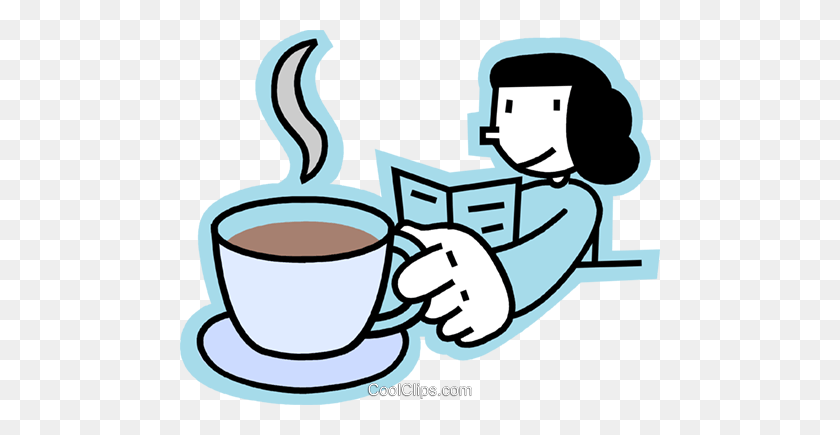 480x375 Reading The Newspaper With Coffee Royalty Free Vector Clip Art - Reading Newspaper Clipart