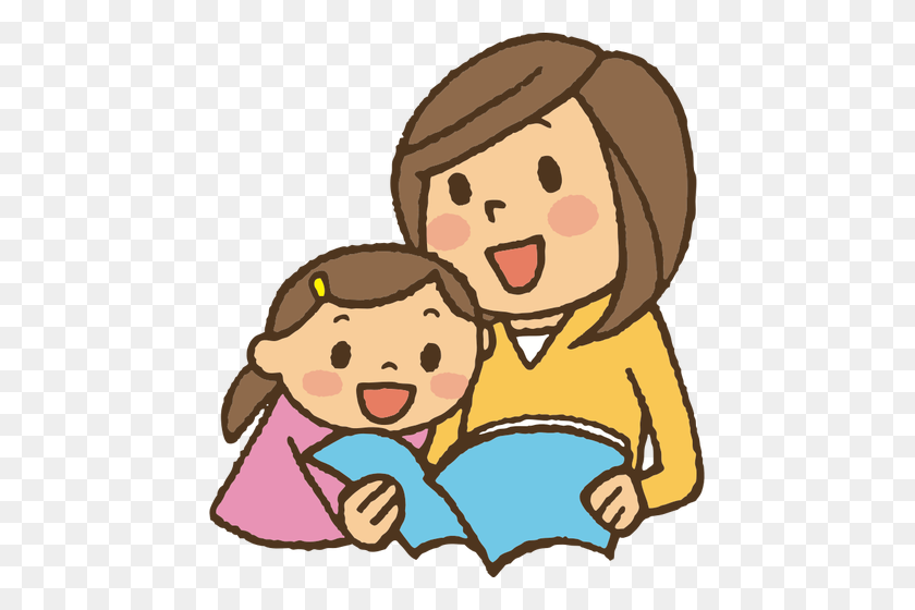 455x500 Reading With Mother - Mother Daughter Clipart