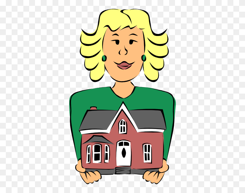 366x600 Real Estate Agent Holding House Clip Art - Agent Clipart