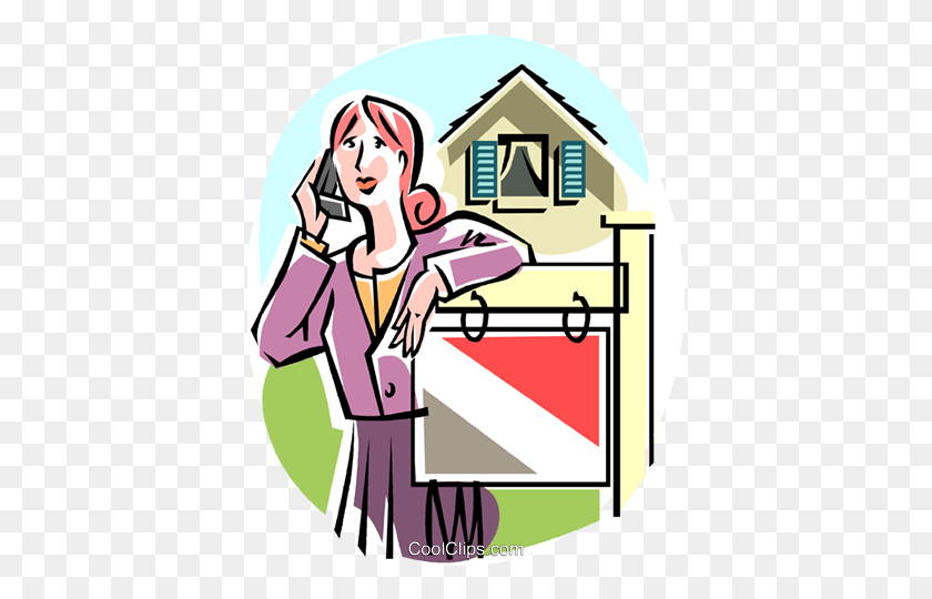 394x480 Real Estate Agent On The Telephone Royalty Free Vector Clip Art - Real Estate Agent Clipart