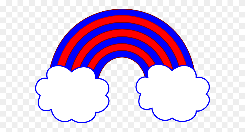 600x393 Red And Blue Rainbow With Blue Clouds Clip Art - Rainbow Cloud Clipart