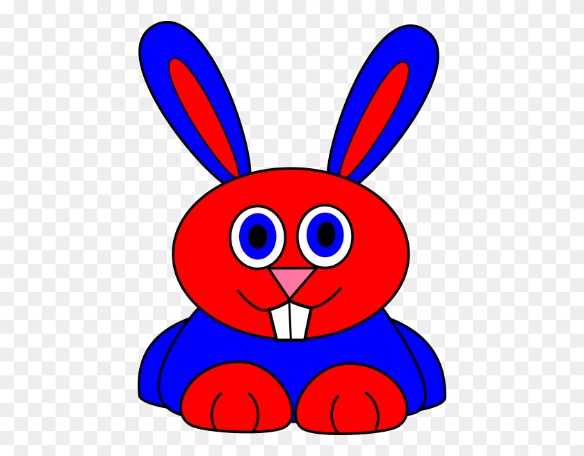 444x596 Red And Blue Sitting Bunny Clip Art - Bunny Head Clipart