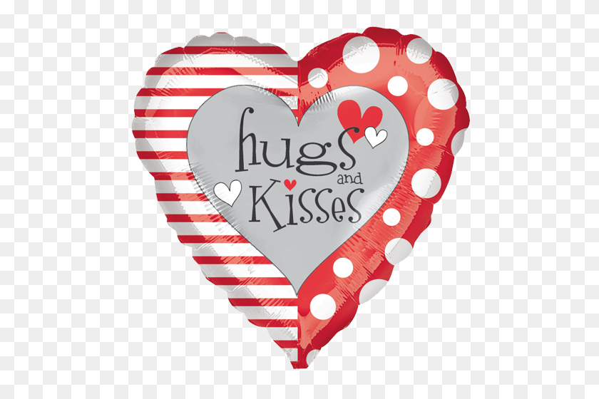 500x500 Red And White Hugs Kisses Foil Balloon - Hugs And Kisses Clipart