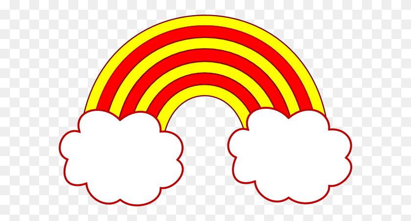 600x393 Red And Yellow Rainbow With Red Clouds Clip Art - Rainbow Cloud Clipart