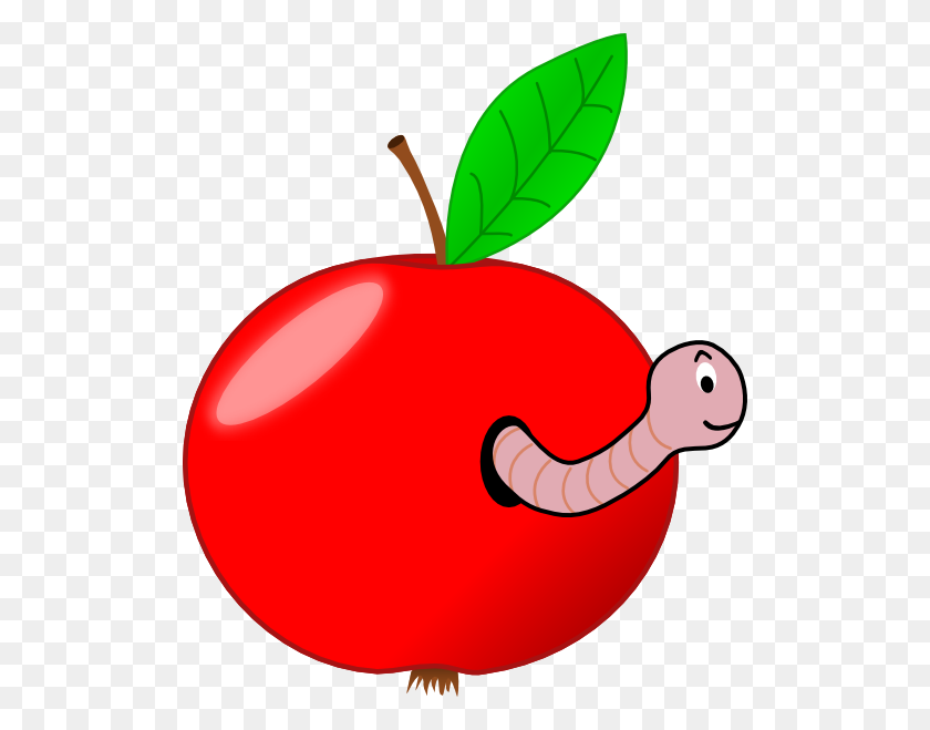 510x599 Red Apple With A Worm Clip Art - Apple With Worm Clipart