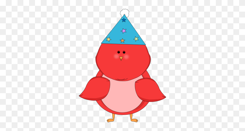 300x390 Red Bird Wearing A Party Hat Clip Art - Red Bird Clipart
