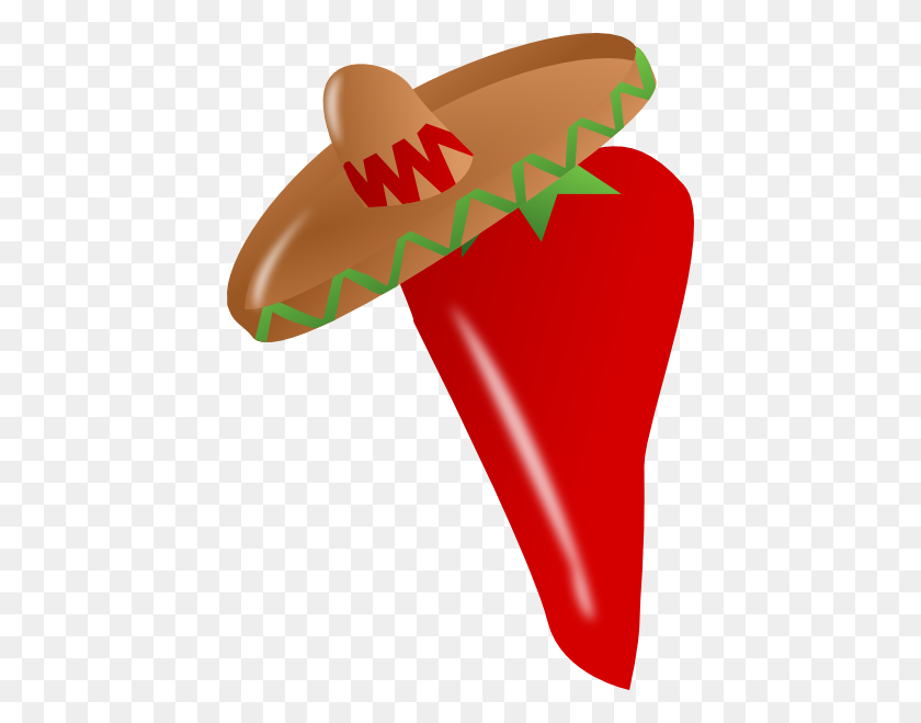 426x599 Red Chili Pepper Wearing A Sombrero Clip Art - Sombrero Clipart