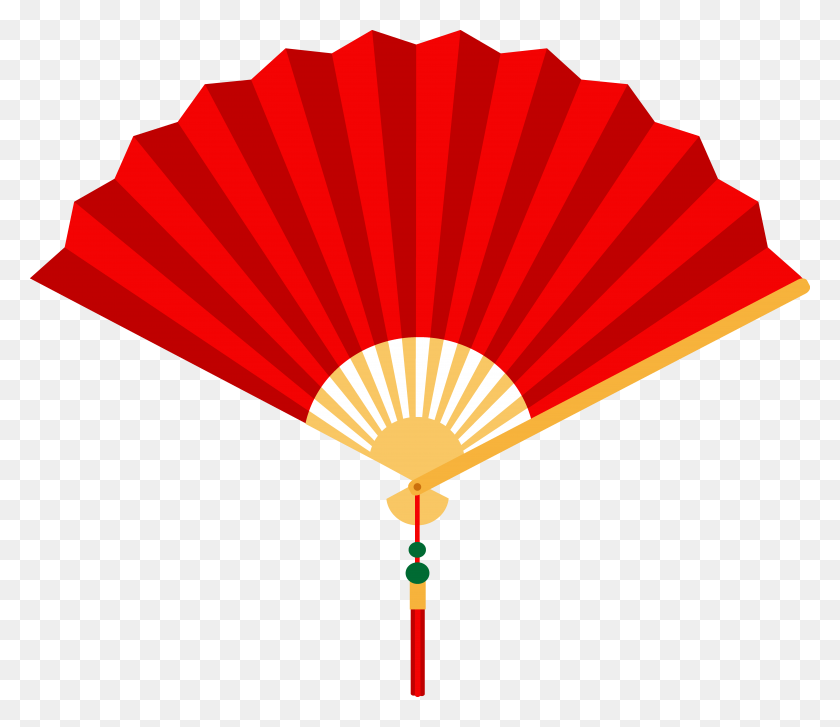 6718x5750 Red Chinese Hand Fan Free Clip Art - Hand Clipart Transparent