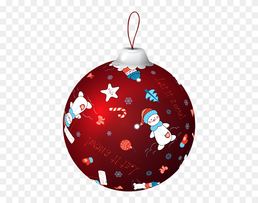 442x600 Red Christmas Ball With Snowman Png Clip Art Image - Red Ball Clipart