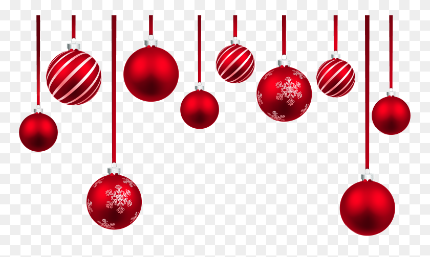 6303x3584 Красные Рождественские Висячие Шары Декор Png Галерея - Рождество Png Клипарт