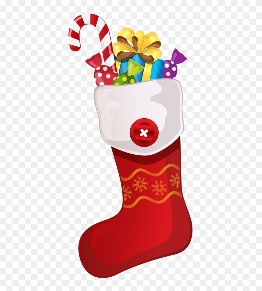 433x875 Red Christmas Stocking With Candy Cane Png Clipar - Stocking PNG