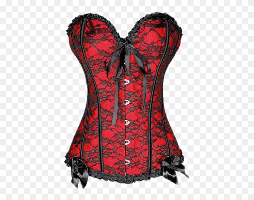 600x600 Red Corset With Black Lace Transparent Png - Lace PNG