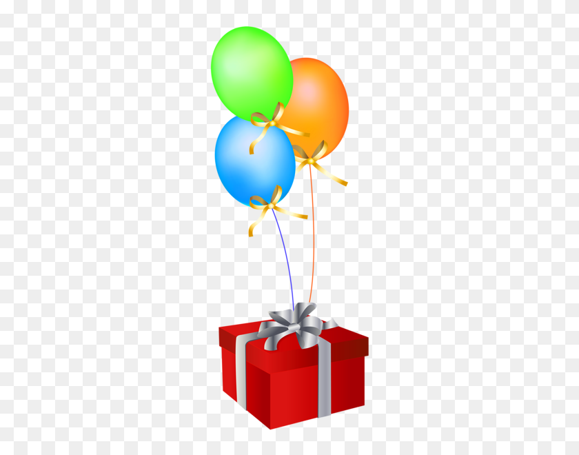 247x600 Красная Подарочная Коробка С Воздушными Шарами На День Рождения, С Днем ​​Рождения, Друг Клипарт