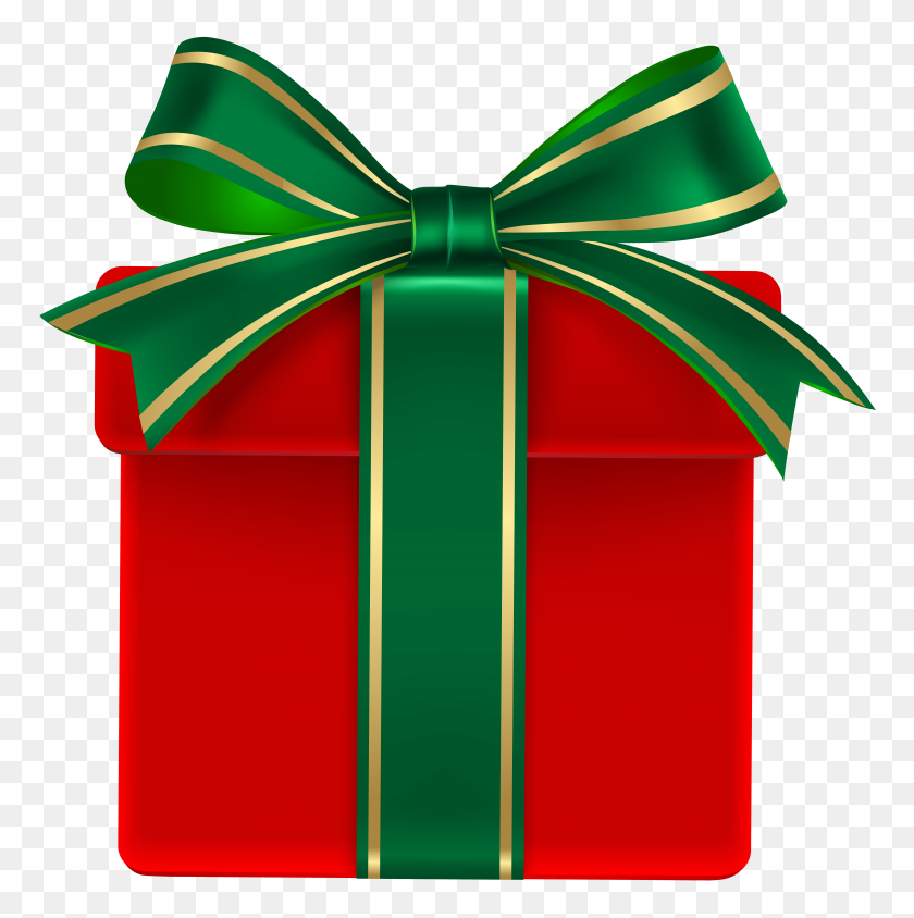 7956x8000 Красная Подарочная Коробка С Зеленым Бантом В Png Картинках - Красный Подарочный Бант Клипарт