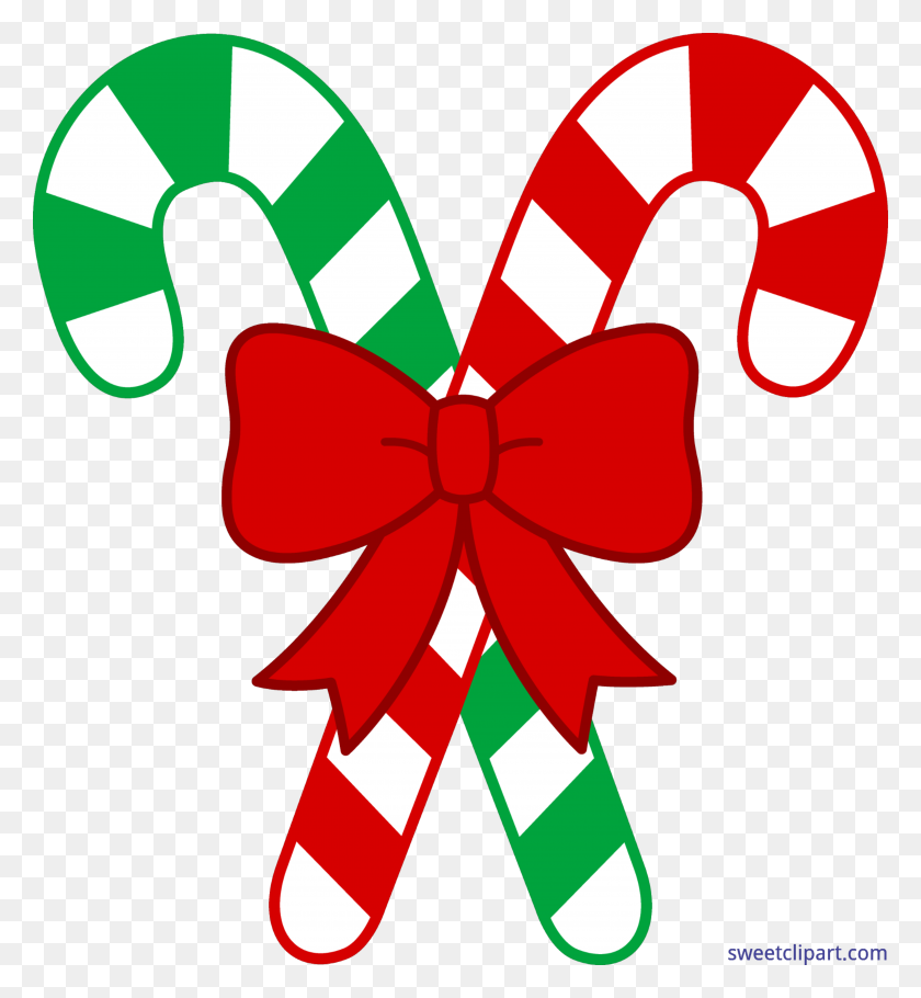 4847x5284 Red Green Candy Canes Bow Clip Art - Grades Clipart