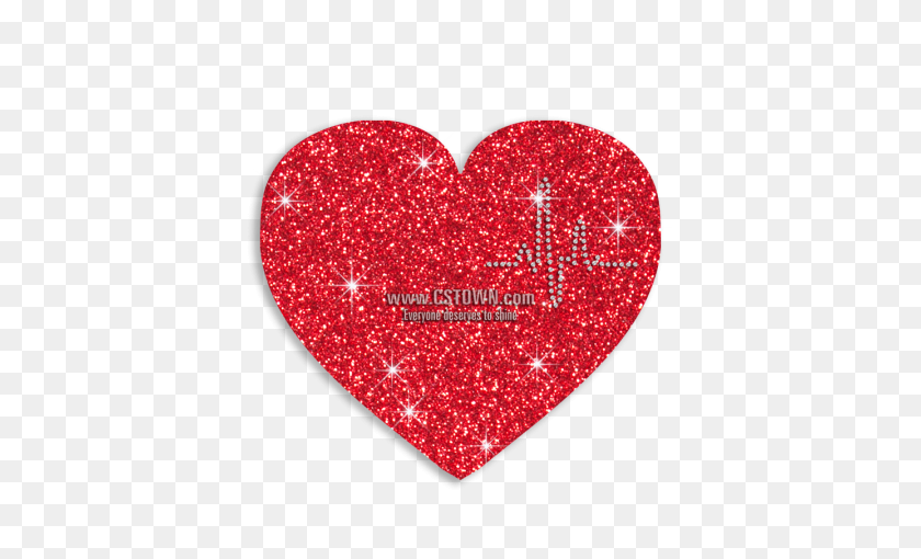 450x450 Red Heart Beat Iron On Glitter Rhinestone Transfer - Red Glitter PNG