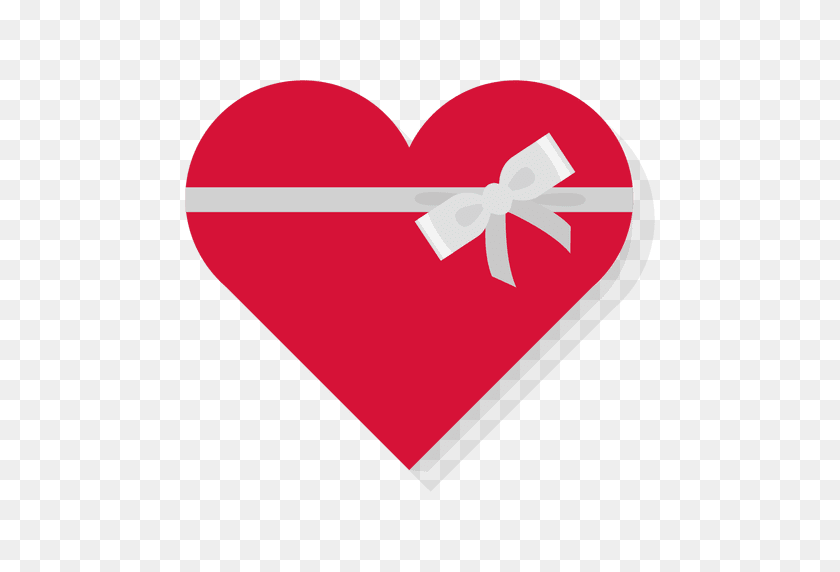 512x512 Red Heart Gift Box Silver Bow Icon - Silver Ribbon PNG
