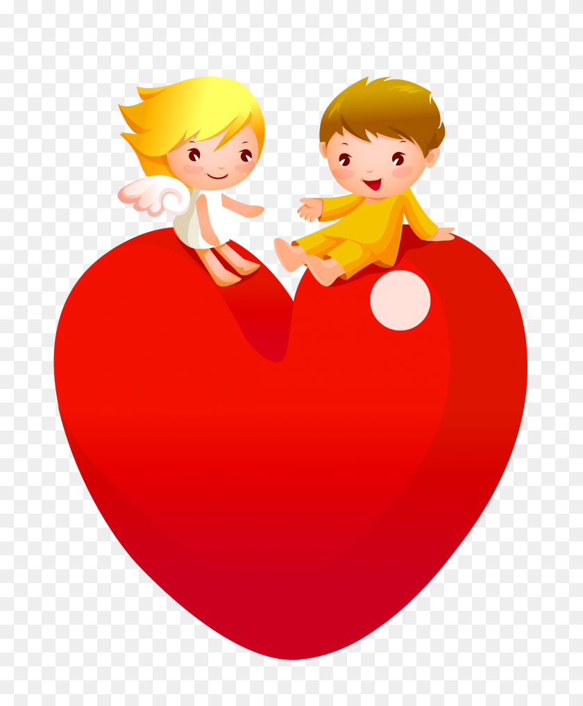 2346x2880 Red Heart With Angels Png - Angels PNG