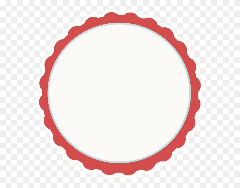 594x599 Red Ivory Aqua Scallop Circle Frame Clip Art - Scalloped Circle Clipart