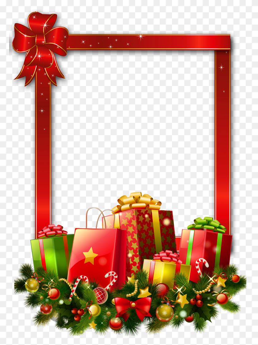 2500x3409 Red Large Christmas Transparent Png Photo Frame With Presents - Christmas Presents PNG