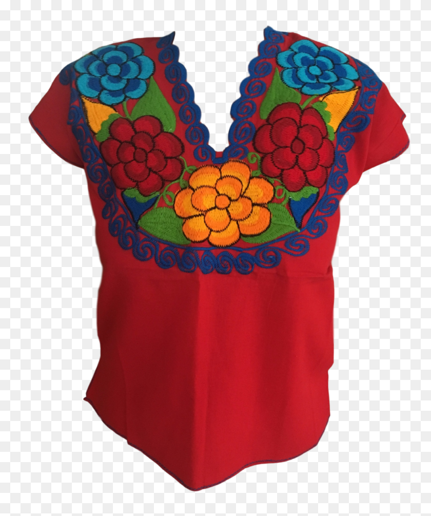 990x1200 Red Mexican Blouse With Flowers Casa Fiesta Designs - Traditional Mexican Embroidery Patterns PNG