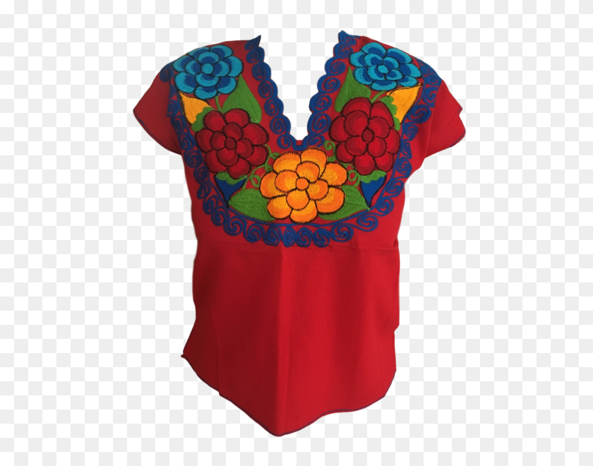 495x600 Red Mexican Blouse With Flowers Casa Fiesta Designs - Mexican Flowers PNG