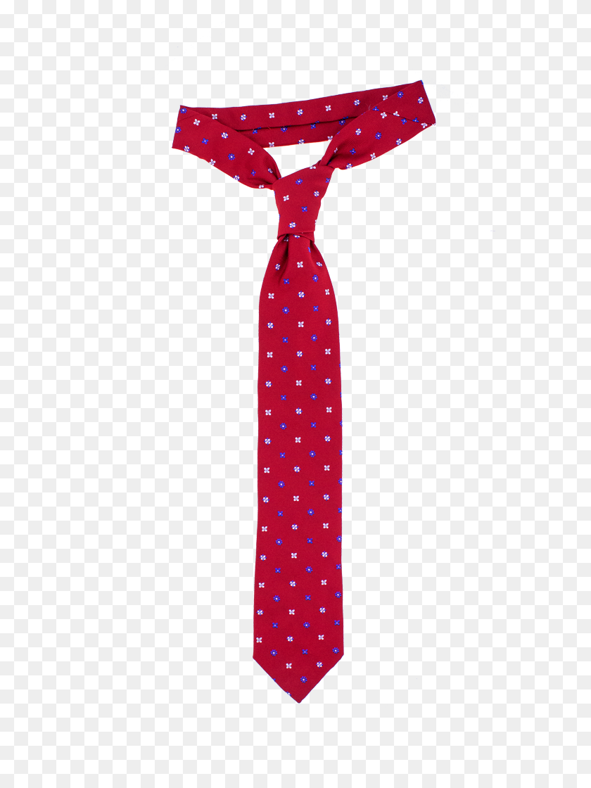 640x1060 Red Necktie With Blue White Floral Pattern Oscar Hunt Tailors - Red Tie PNG