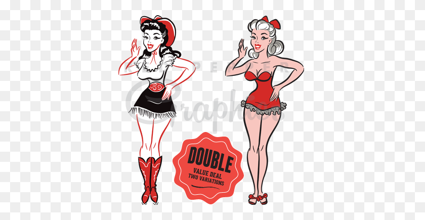 372x375 Red Pepper Graphics Vintage Style Clipart Graphics Vintage - Pin Up Girl PNG