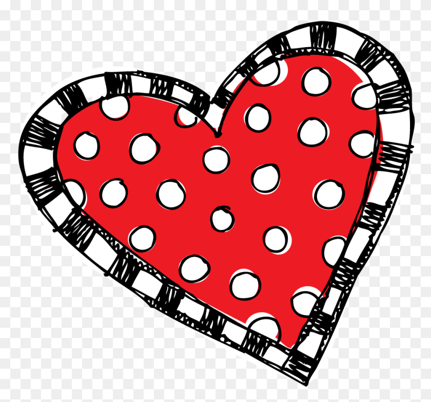 930x865 Red Polka Dot And Striped Heart Dots, Heart - Polka Dot Background Clipart