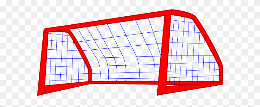 600x287 Red Post And Blue Soccer Goal Net Clip Art - Hockey Net Clipart