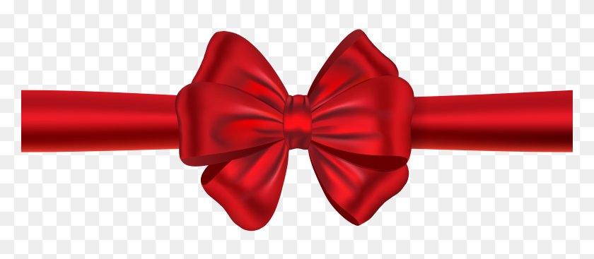 6204x2447 Red Ribbon With Bow Png Clipart - Ribbon Bow Clipart