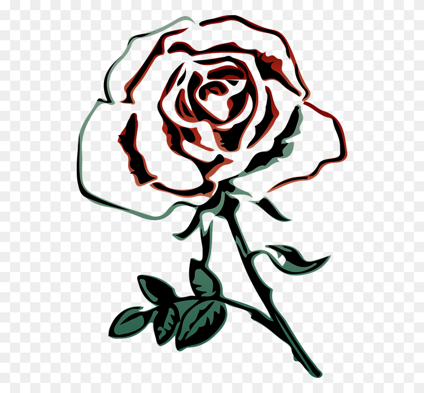536x720 Красная Роза, Черно-Белый Клипарт - Роза, Черно-Белый Клипарт