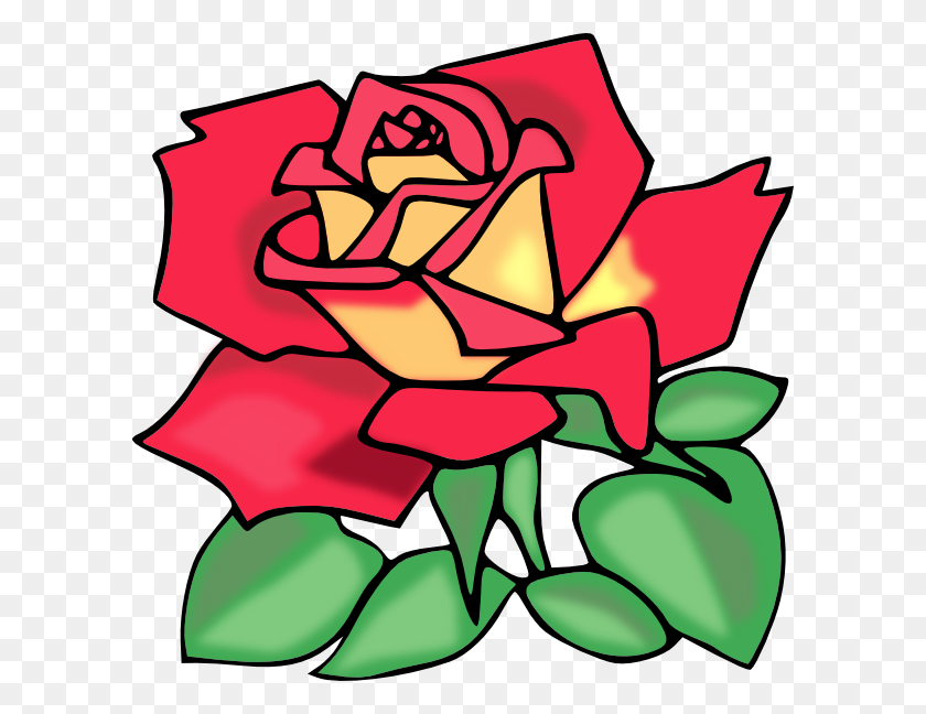 600x588 Красная Роза Клипарт Простая Роза - Контур Роза Клипарт