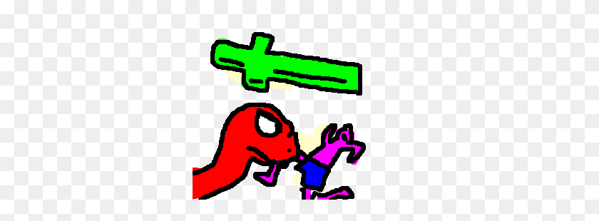 300x250 Red Snake Biting A Pink Guy Below A Green Cross - Pink Guy PNG