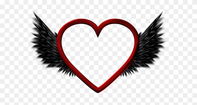 600x391 Красное Прозрачное Сердце С Черными Крыльями Галерея Png - Черные Крылья Png