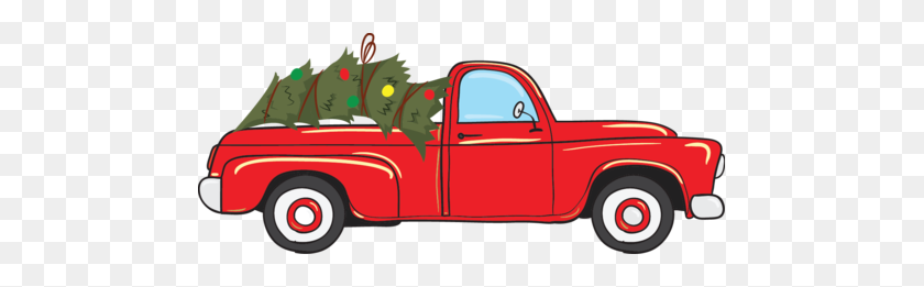 479x201 Red Truck Christmas Png - Red Truck With Christmas Tree Clipart