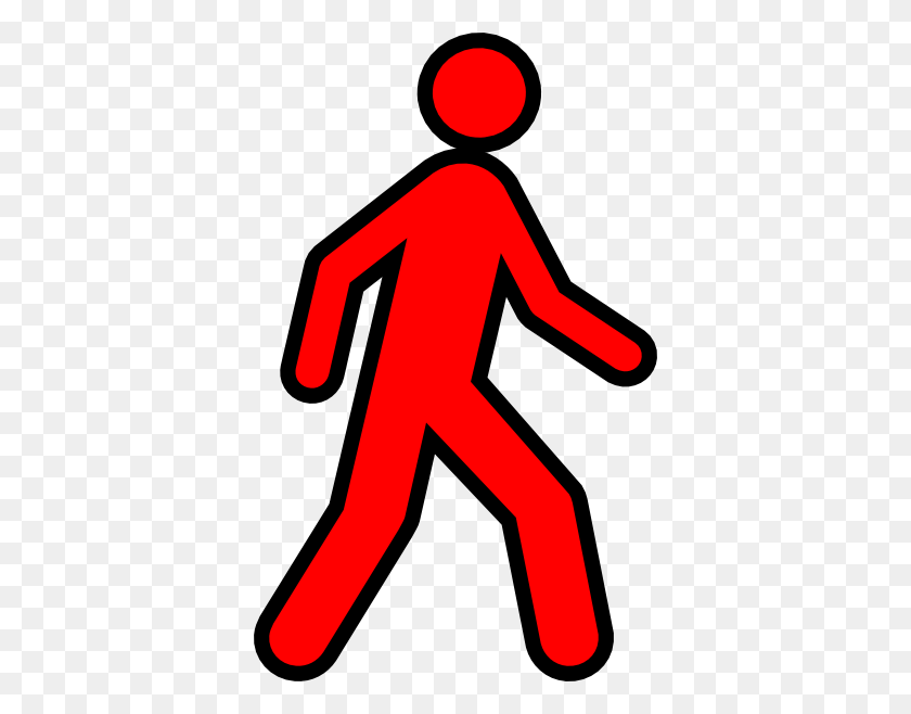 372x598 Red Walking Man With Black Outline Clip Art - People Walking Clipart